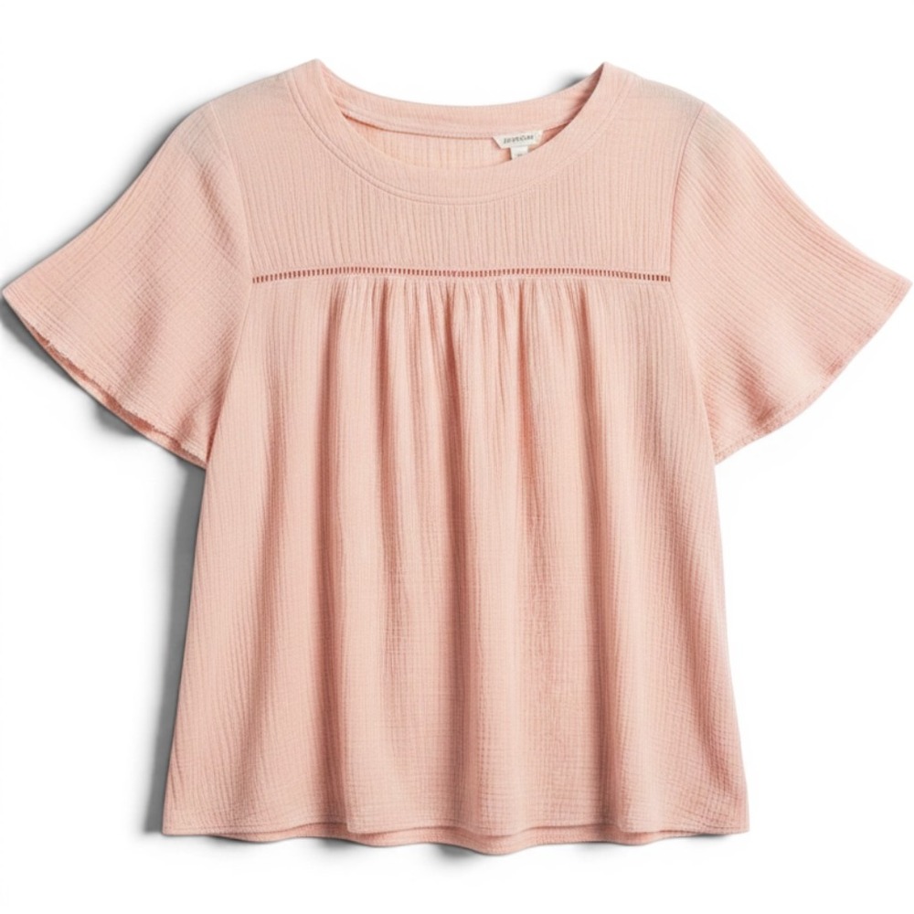 Cotton Bleu Women 3X Pink 100% Cotton Gauze Flutter Sleeve Ladder Lace Top